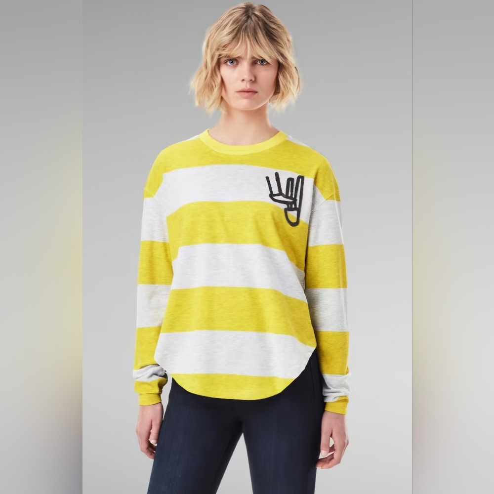 NWT - G-Star Lightweight Yellow and White Striped Women's Top, Size M